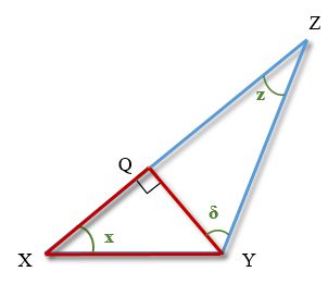 Вторая часть решения задачи на использование теоремы синусов. Выделяем второй треугольник относительно построенный высоты