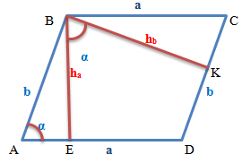 Параллелограмм, с двумя высотами, опущенными к обоим основаниям и угол между основаниями