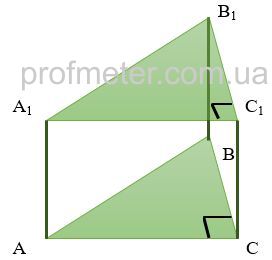 Прямая призма ABCA1B1C1 с прямоугольным треугольником в основании