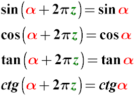 Формулы приведения аргумента тригонометрической функции для угла 2pi для sin cos tg