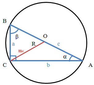 Median of a right triangle Прямоугольный треугольник, с медианой, опущенной на гипотенузу и описанной окружностью