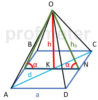 Regular pyramid with a quadrilateral base with angle and height Regular pyramid with a quadrilateral base with angle and height
